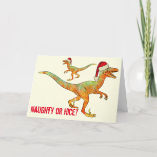 Carte Vélociraptor Drôle Festif Raptor de Noël Dinosaure