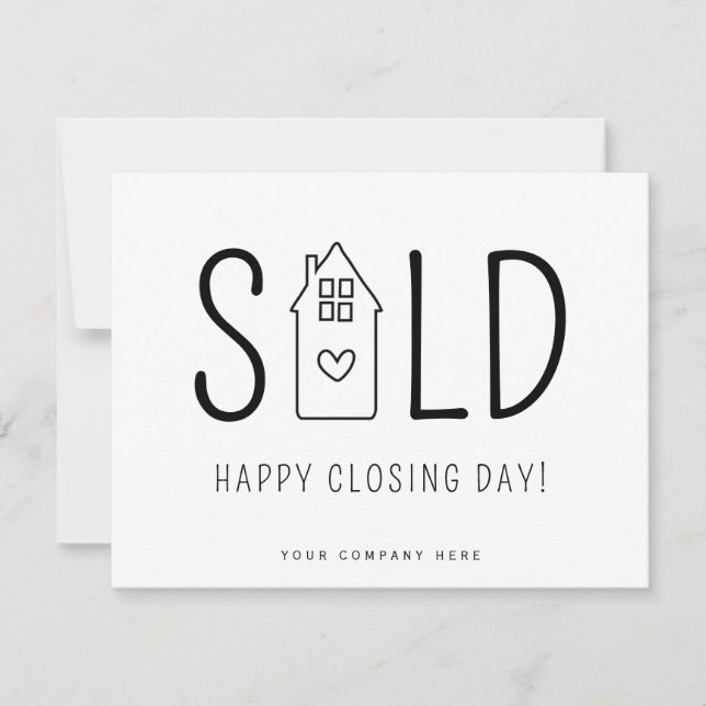 Carte Vendu Joyeux Jour de fermeture Immobilier Heart Ho (Devant)