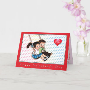 Carte Véritable Amour Vintage Saint Valentin Coeurs colo