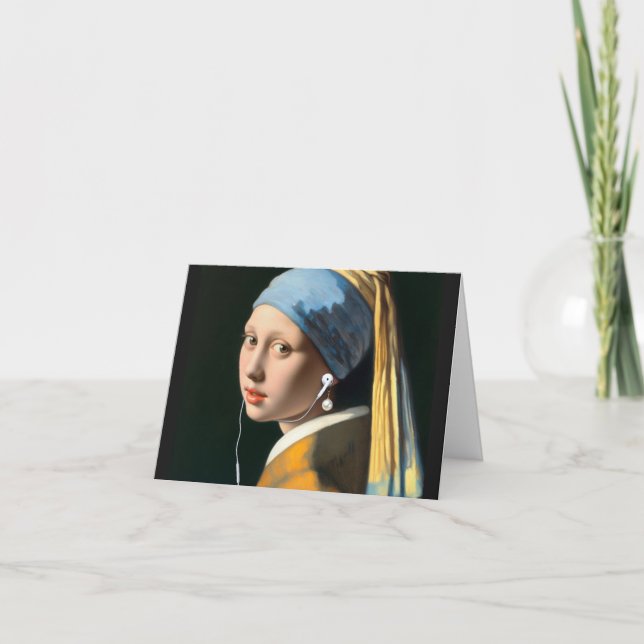 Carte Vermeer Girl avec perle oreilles et écouteurs (Devant)