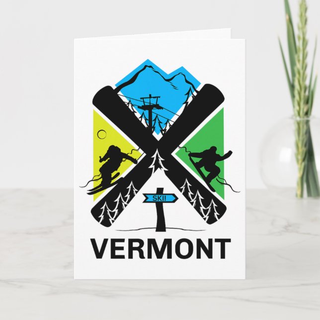 Carte Vermont Ski T Shirt - Skiing And Snowboard Accesso (Devant)
