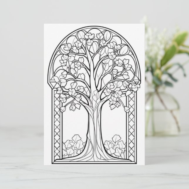 Carte Verre à taches d'arbre à fleurs | Couper soi-même (Debout devant)
