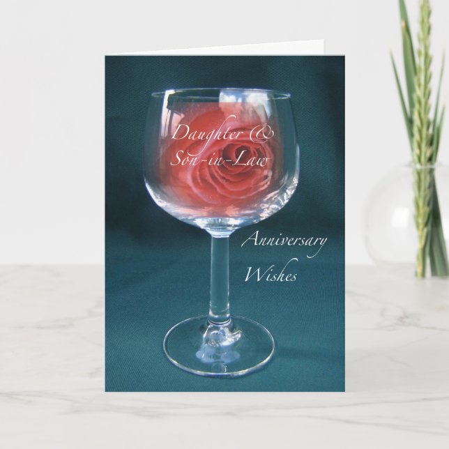Carte Verre à vin d'anniversaire de mariage Fille, Gendr (Devant)