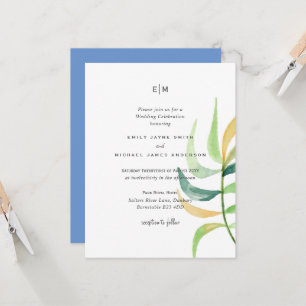 Carte Verre de mer Vert Bleu Mariage de feuille tropical