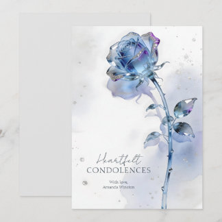 Carte Verre Raffiné Rose Bleue Condoléances Sympathie AM