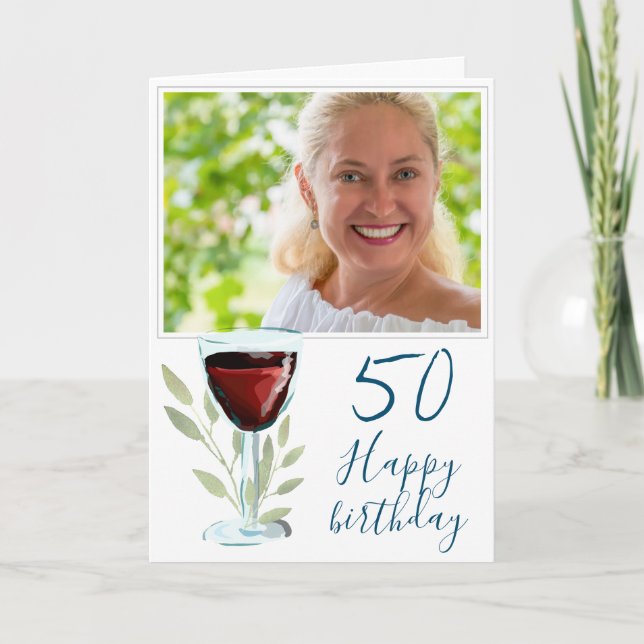 Carte Verre rouge Feuilles 50e anniversaire Photo (Devant)