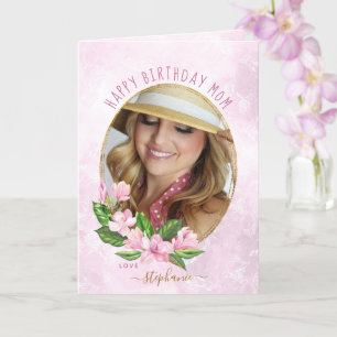 Carte Verrerie Florale Pink Or Personnalisée Photo Anniv