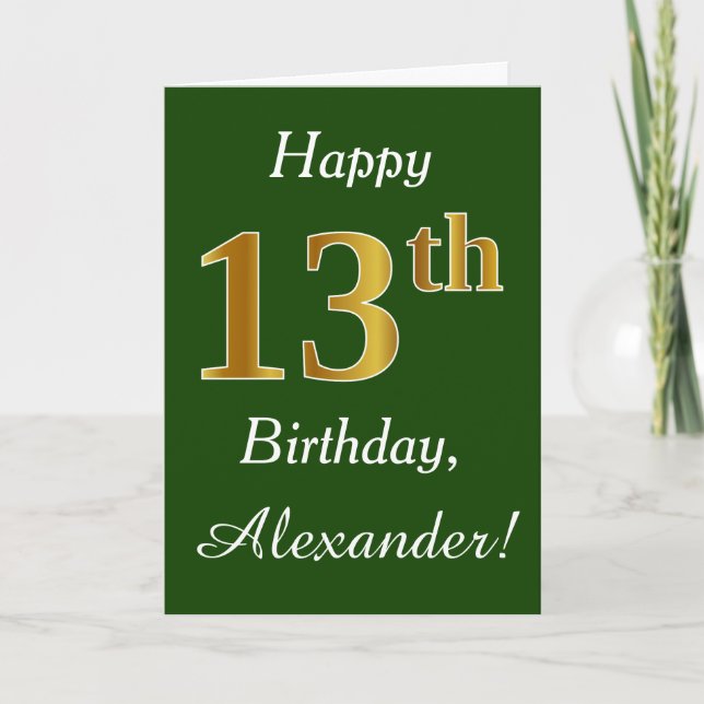 Carte Vert, anniversaire d'or de Faux 13ème + Nom fait (Devant)