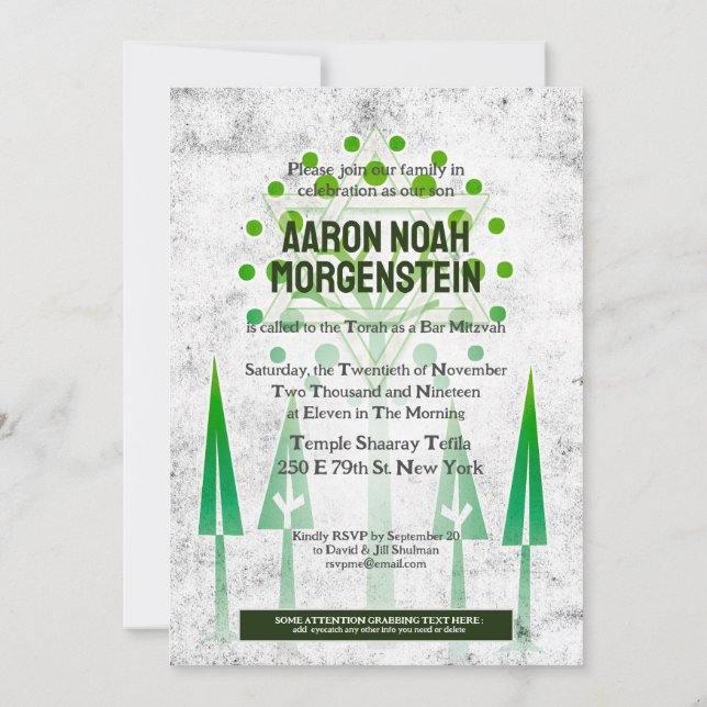 Carte Vert blanc en plein air Arbres de vie Bar Mitzvah (Dos)