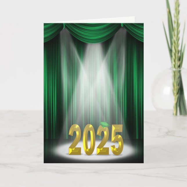 Carte Vert et or Graduation 2025 Couleurs de l'école (Devant)