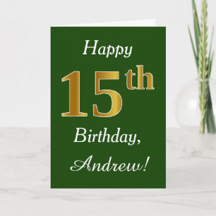 Carte Vert, Faux Gold 15e anniversaire + Nom personnalis