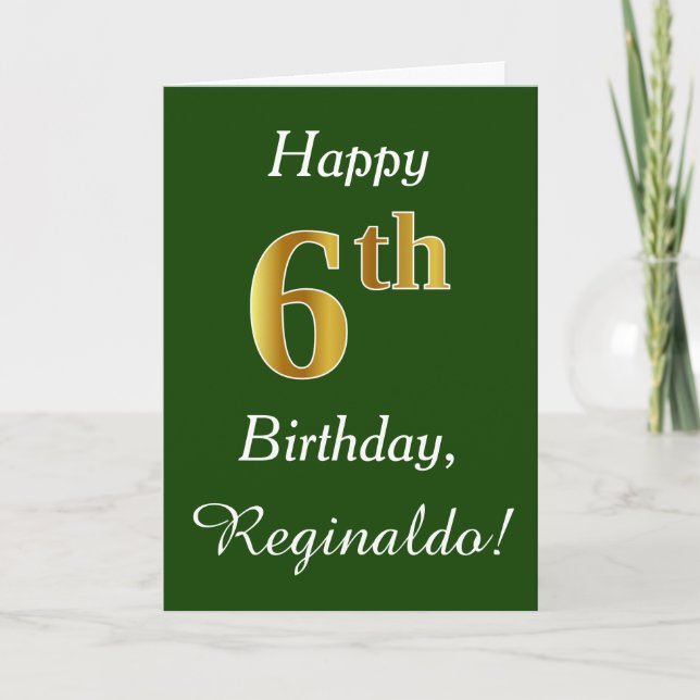 Carte Vert, Faux Or 6ème anniversaire + Nom personnalisé (Devant)