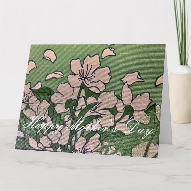 Carte Vert fleur rose (Devant)