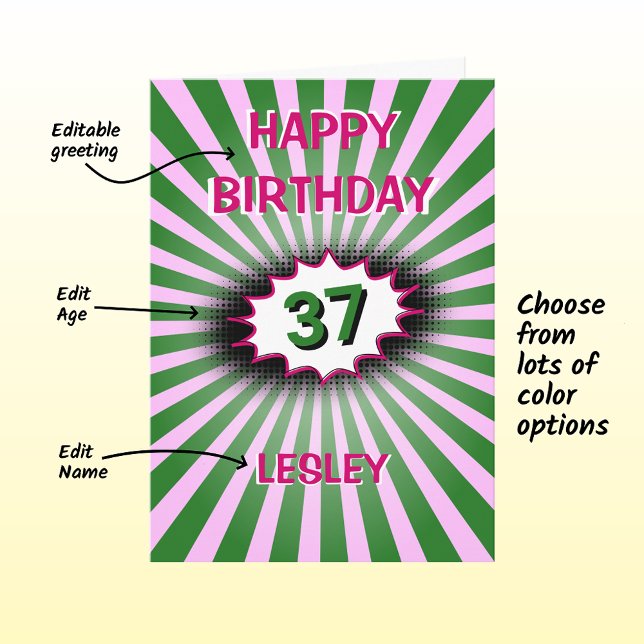 Carte Vert rose anniversaire nom personnalisé et âge rét (Créateur téléchargé)