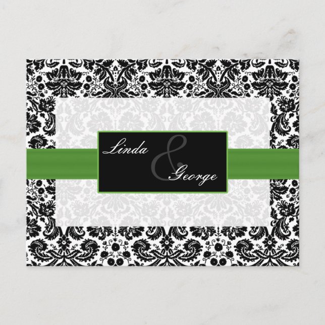carte verte mariage damassé rsvp (Devant)