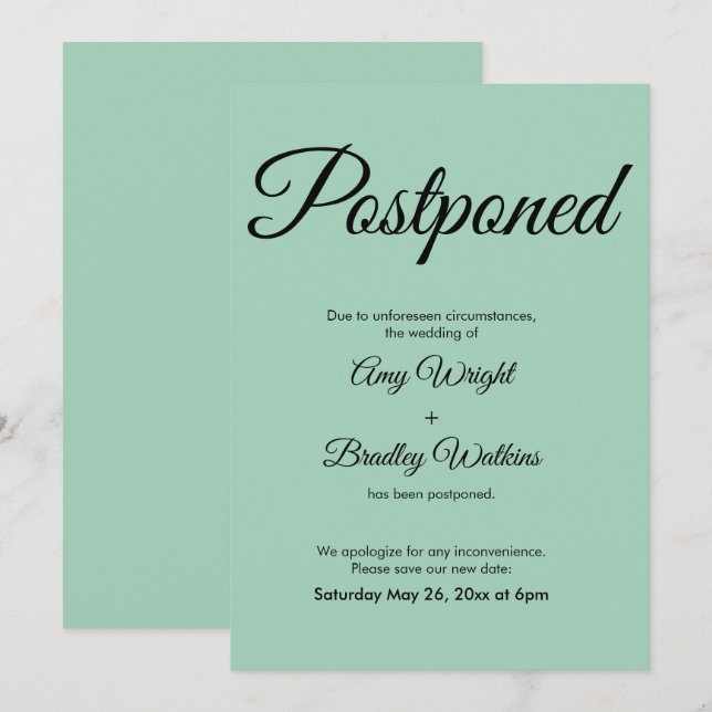Carte verte Mariage simple et élégante reportée (Devant / Derrière)