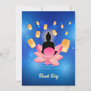 Carte Vesak Day Bouddha sur Lanterne Lotus Vaisakha