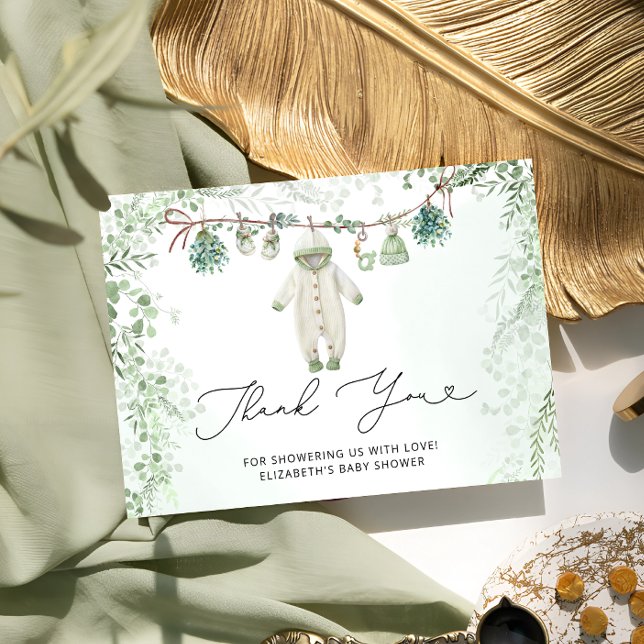 Carte Vêtements bébé Baby shower vert Bogo Sage Merci (Créateur téléchargé)