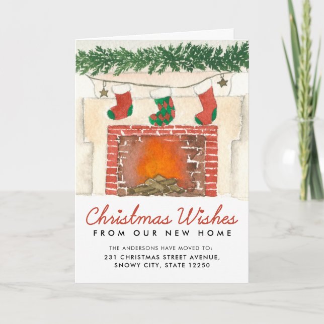 Carte Vêtements de Noël Moderne Cheminée Vacances Déména (Devant)