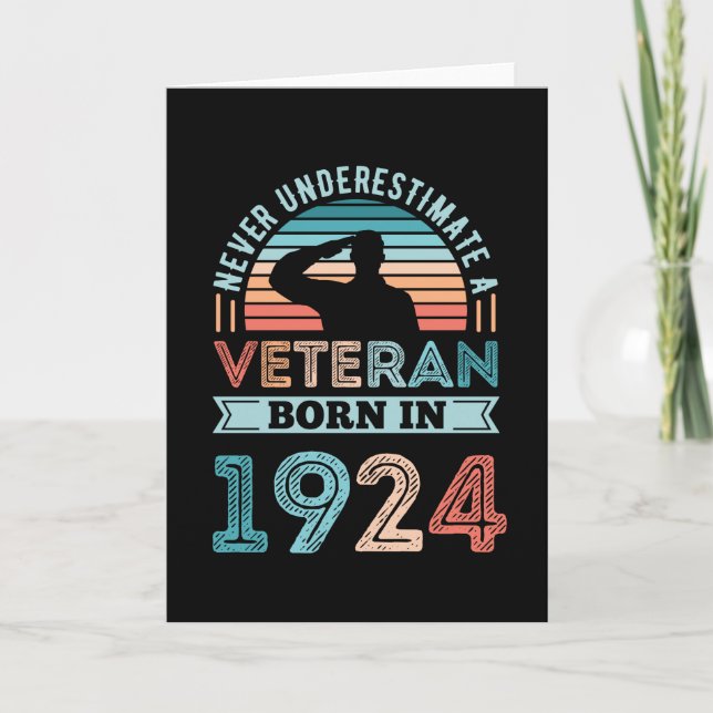 Carte Vétéran né en 1924 100e anniversaire Cadeau milita (Devant)