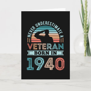 Carte Vétéran né en 1940 80e anniversaire Cadeau militai
