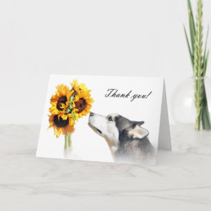 Carte Vétérinaire Merci avec Husky et Fleurs