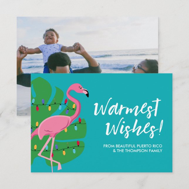 Carte Veux les plus chauds Flamant rose de vacances bleu (Devant / Derrière)
