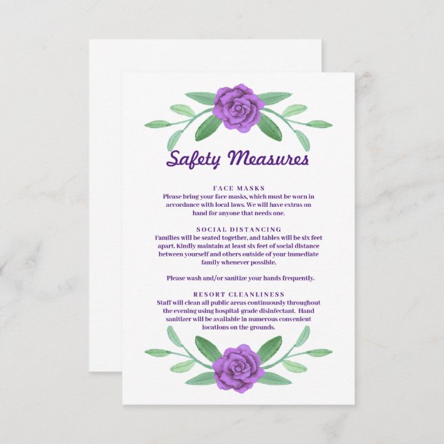 Carte Viandes florales violettes Mesures de sécurité des (Devant / Derrière)