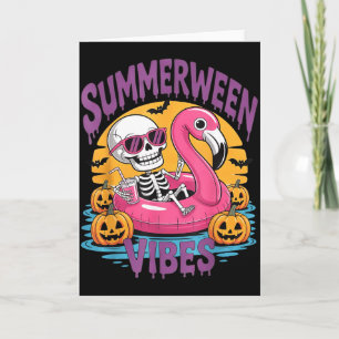 Carte Vibes de Summerween squelette flamant rose effraya