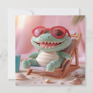 Carte Vibes d'été : Crocodile en peluche décontracté en