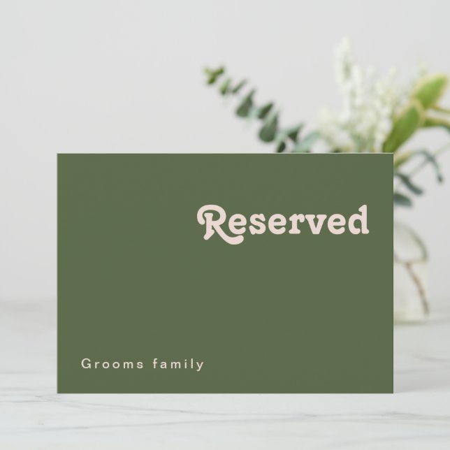 Carte Vibes rétro simples | Olive Green Reservation Sign (Debout devant)