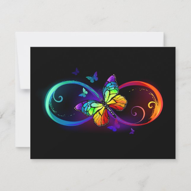 Carte Vibrant infinity with rainbow butterfly on black (Devant)