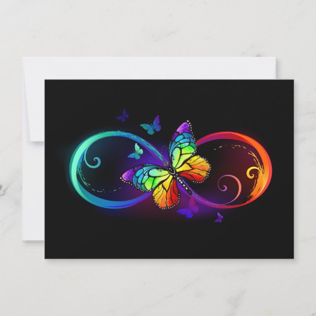 Carte Vibrant infinity with rainbow butterfly on black (Devant)