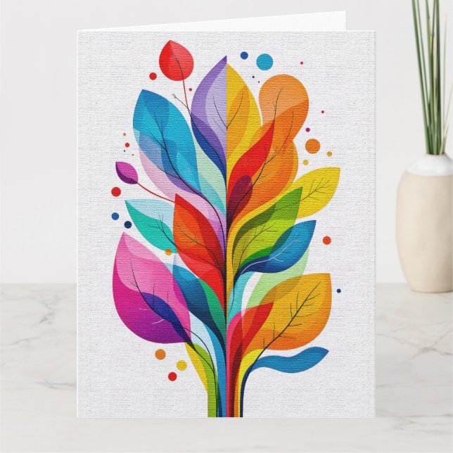 Carte Vibrant Rainbow Leaves Abstract Tree Of Life (Devant)