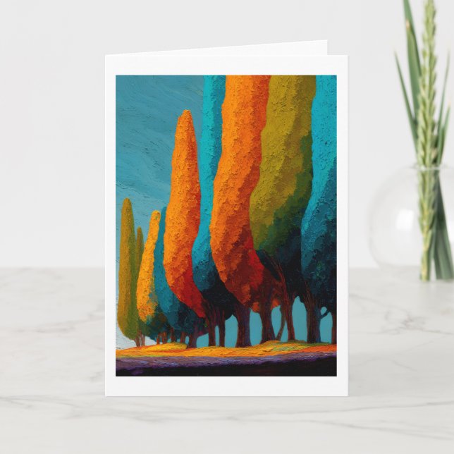 Carte Vibrant Sentinel Trees, Abstract Greeting Card (Devant)
