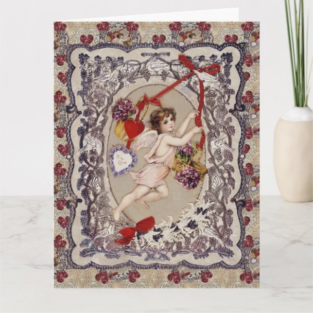Carte Victorian Ange de la Saint-Valentin Rouge Coeur   (Devant)