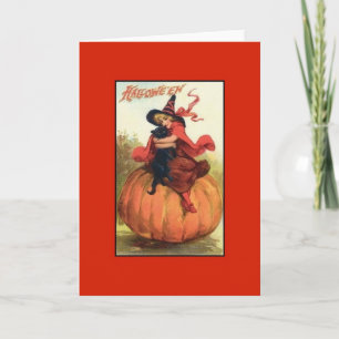 Carte Victorian Black Cat And Witch Halloween