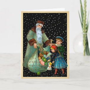Carte Victorian Déplaisant Père Noël Snowing Holid