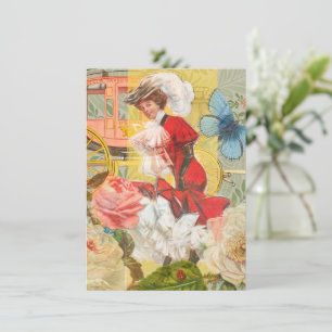 Carte Victorian Lady Woman Fun Carriage