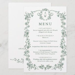 Carte Victorian Ornate Grace Floral Green Mariage 