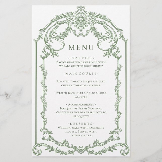 Carte Victorian Ornate Grace Sage Green Mariage Me (Devant)