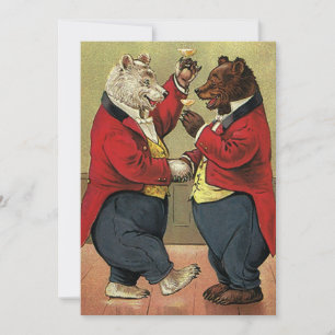 Carte Victorien vintage Joyeux, Gay, Ours Danseurs