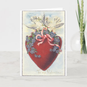 Carte victorienne de Saint-Valentin de coeur et de