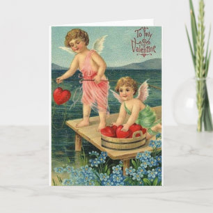 Carte victorienne de Saint-Valentin de pêche de