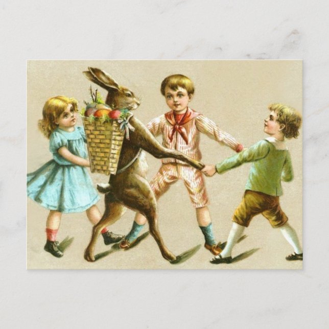 Carte victorienne d'enfants de danse de lapin de (Devant)