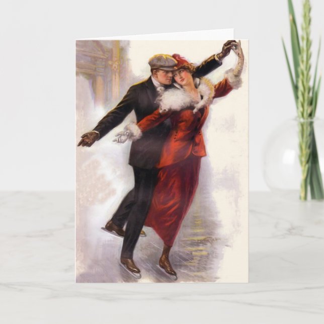 Carte victorienne romantique de patinage de glace (Devant)