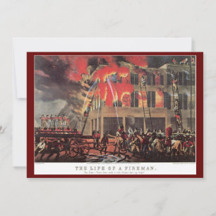 Carte Vie de pompier, pompiers vintage luttant contre un