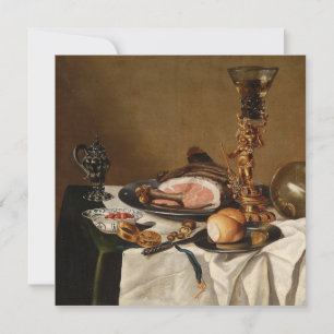 Carte Vie morte avec jambon, livres et vaisseaux ornemen