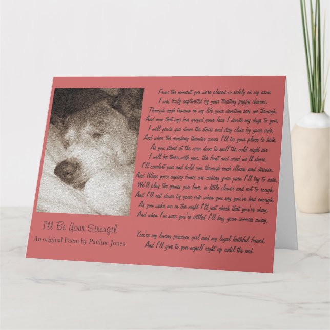 Carte vieil akita chien en sommeil poème de sympathie an (Devant)