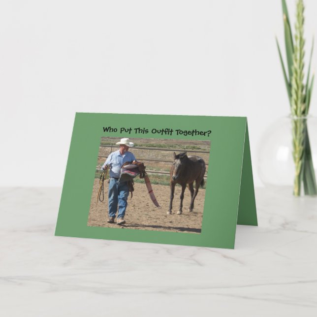 Carte Vieil anniversaire idiot de cowboy et de cheval (Devant)